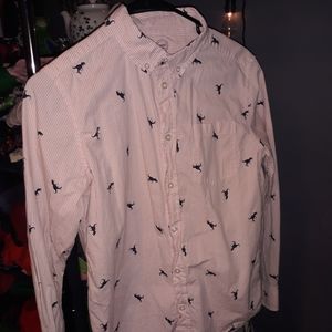 Dinosaur Stripes Orange White Matching Button Down T-Rex